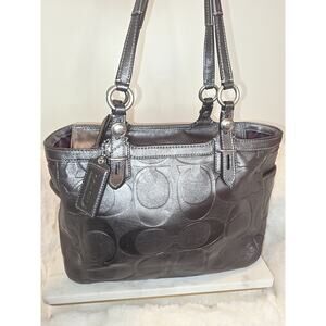 Coach Hampton Leather Shoulder Bag Gunmetal Signature